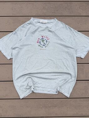 Vintage 90s One World One Earth Embroidered Shirt Men’s Medium Made in USA